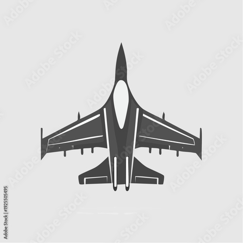 Top-down view of a sleek, modern fighter jet aircraft silhouette on a neutral background