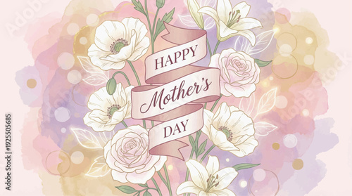 A heartwarming illustration with a floral design and Happy Mother's Day text, ideal for celebrating motherhood