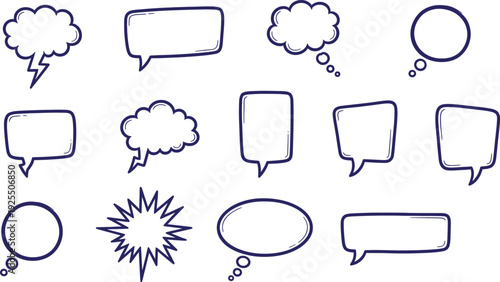 Comic book speech bubbles and thought clouds on clean white background
