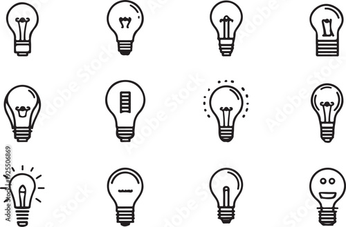 Modern Bulbs for Creative Idea Generation, Brainstorming Symbols, Energy Solutions, Innovation Branding,