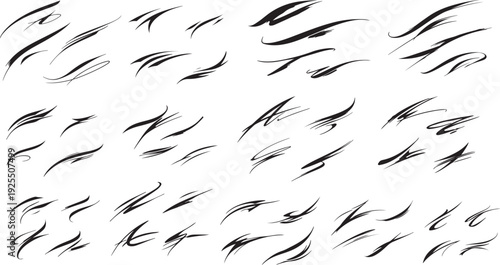 Abstract Black Brush Stroke Collection, Hand Drawn Ink Paint Streaks and Grunge Lines Set, Artistic Calligraphy Brush Marks, Isolated Design Elements for Logo, Poster, Banner, Texture Overlay and Mode