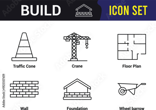 Construction Line Editable Icon Set, Building, Architecture & Worker Vector illustration