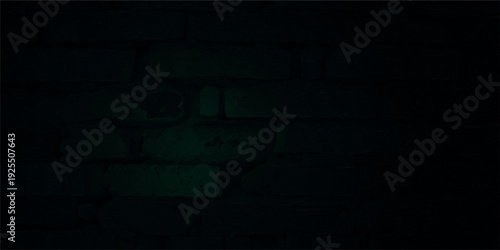 Dark Green Brick Wall Texture Background with Moody Gradient Lighting and Vintage Grunge Surface for Abstract Industrial Design and Modern Backdrop Use