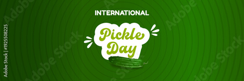 International Pickle day horizontal banner design template with text and pickled cucumber isolated on green geometric pattern background. Pickle day flyer. 16 may international day of pickled cucumber