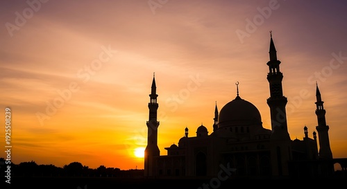 Islamic Mosque Silhouette During Golden Hour Sunset