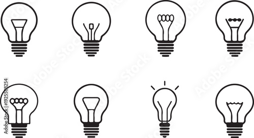 Modern Bulbs for Creative Idea Generation, Brainstorming Symbols, Energy Solutions, Innovation Branding,