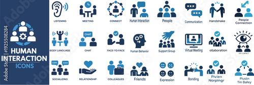 Human Interaction Icon Set – Communication, People, Connection, Friends, Chat, Bonding, Socializing, Group and Relationship Solid Vector Icons Collection for Social Media and Business Design