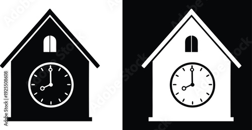 Modern minimalist cuckoo clock vector illustration, cuckoo clock silhouette, cuckoo clock outline act vector, Cuckoo Clock Line And Solid Icon Set
