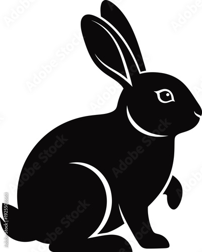 A black silhouette of a sitting rabbit with long ears
