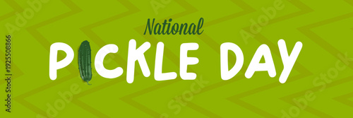 International Pickle day horizontal banner design template with text and pickled cucumber isolated on green geometric pattern background. Pickle day flyer. 16 may international day of pickled cucumber