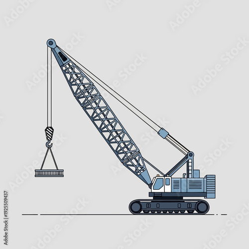 Blue crawler crane lifting heavy steel beam on construction site, industrial machinery, heavy lifting equipment