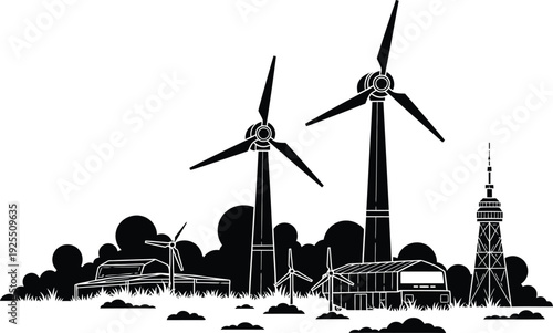 Wind turbines in an urban environment with skyscrapers