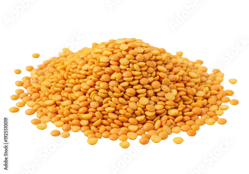Pile of yellow lentils food isolated on transparent background