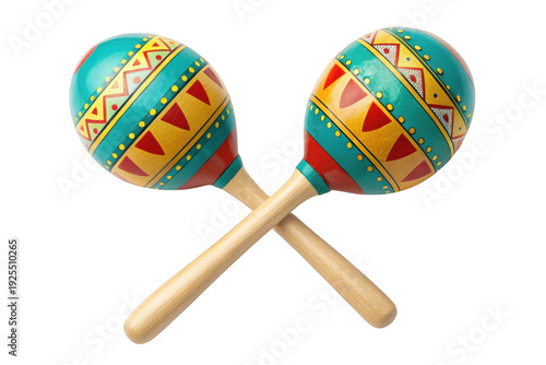 A pair of colorful maracas on a white background