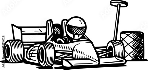 race car with driver and spare tire motorsport speed competition vehicle illustration