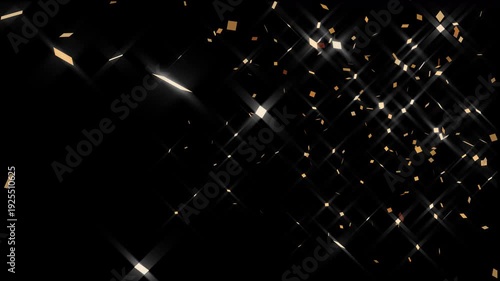 Premium gold confetti cannon explosion isolated on transparent black screen background, shimmering metallic paper flakes in smooth, slow motion for New Year countdown and wedding reception videos
