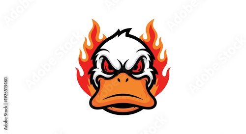 Angry Cartoon Duck Head with Flames.