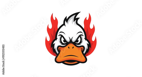 Angry Cartoon Duck Head with Flames.