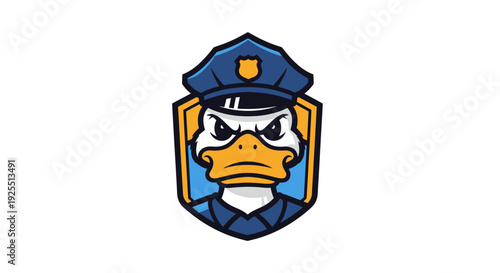 Angry Cartoon Duck Police Officer Logo.