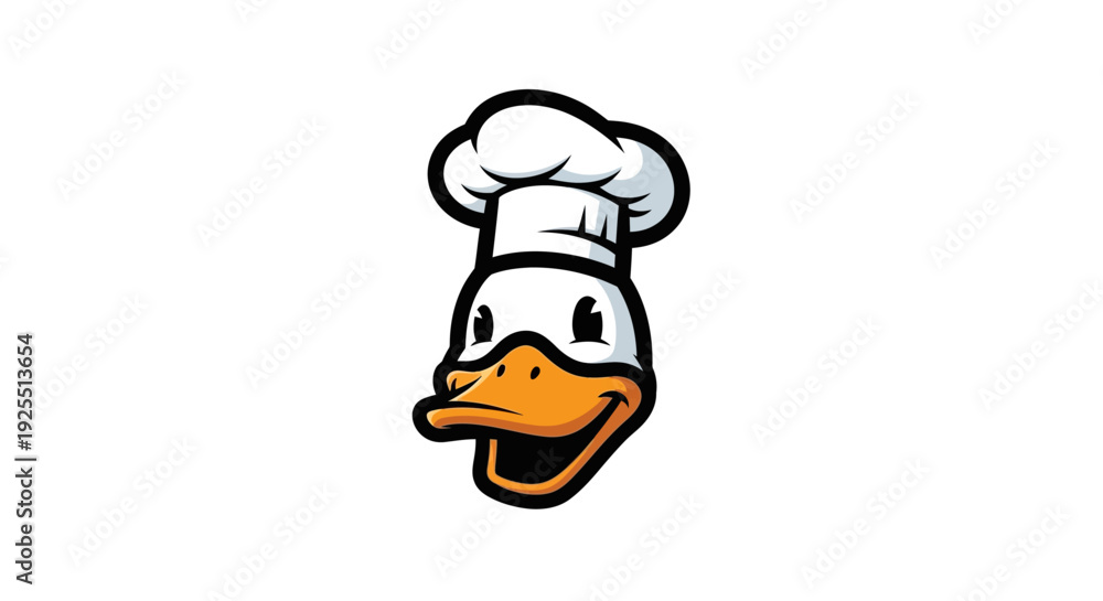 Fototapeta premium Cartoon Duck Wearing Chef Hat Illustration.