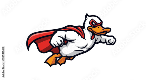 Cartoon Duck Superhero Flying with Cape.