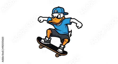 Cartoon Duck Skateboarding Action Scene.