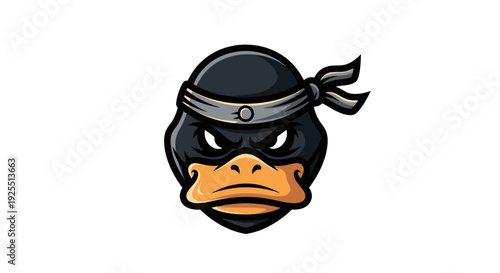 Cartoon Duck Wearing Ninja Headband Mask.