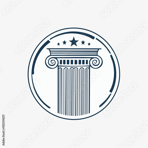 Classical column with stars, an emblem of justice and authority