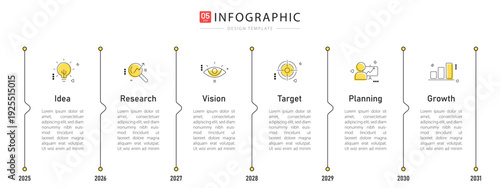 Timeline Creator infographic template. 5 Step timeline journey, calendar Flat simple infographics design template. presentation graph. Business concept with 5 options, gantt vector illustration.