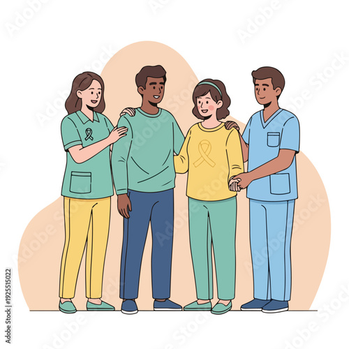 Diverse medical team supporting a patient in a clinic