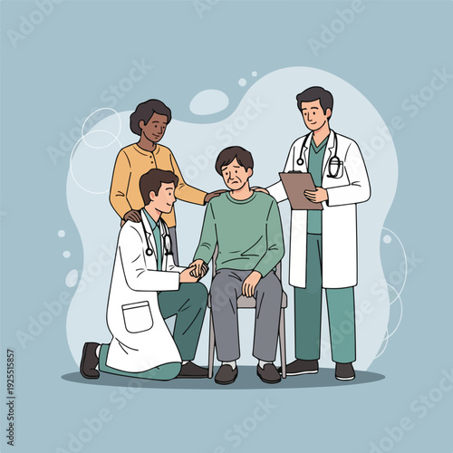 Medical team supporting a patient in a consultation