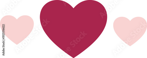 Three-heart composition with central deep red heart flanked by two smaller light pink hearts, symmetrical design, love and affection theme