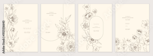 Set of card with Hellebore flowers and leaves. Detailed hand drawn ink template layout design, brochure or cover for Valentines day or wedding invitation