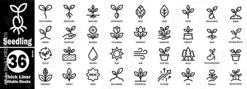 Essential plant seedling icons. Forestry and horticulture design vector illustration.