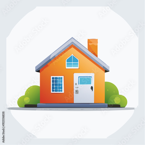 Modern orange house with a solar panel vector illustration