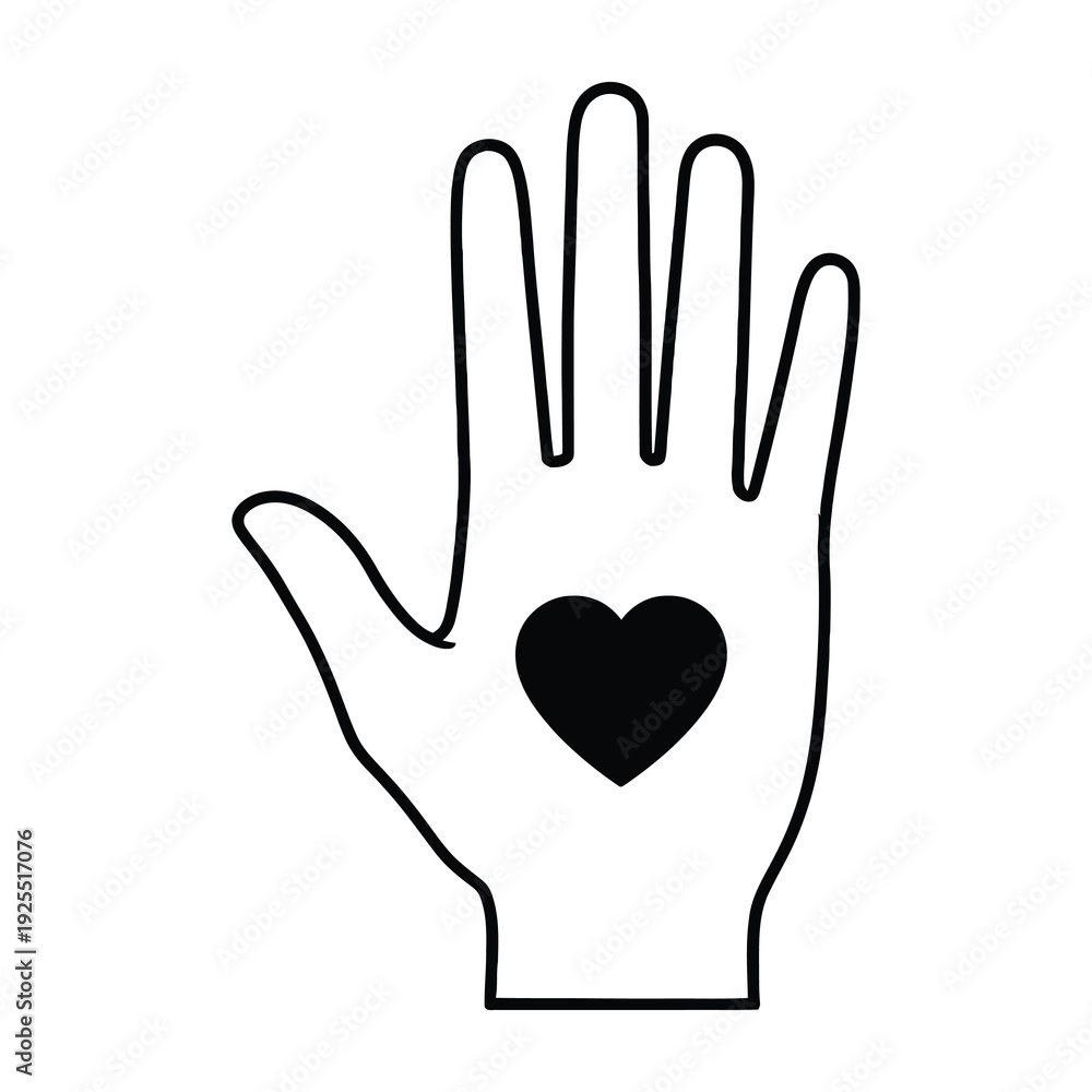 Obraz premium Hand with a black heart symbol in the center minimalist style design with bold lines and simple composition