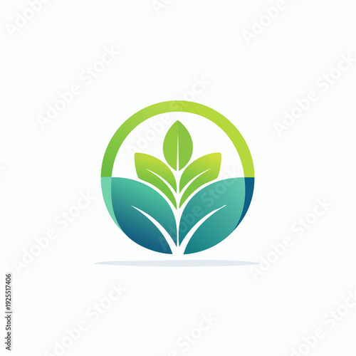 Green Leaf Logo with Circle - Nature and Growth Concept
