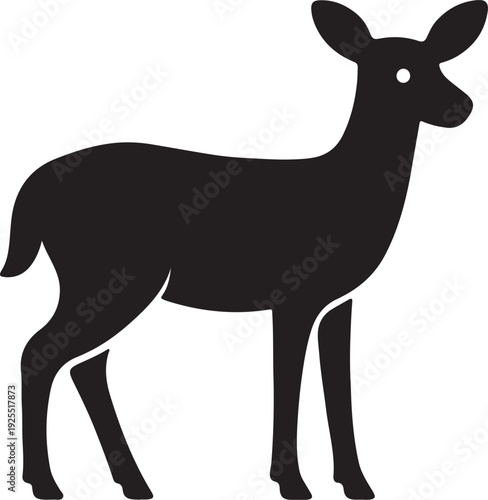 American black White-tailed Deer silhouette, black vector icon style, simple shape, clean cut, white background, no shadow, no text, no gradient, high contrast, minimal design, stock illustration