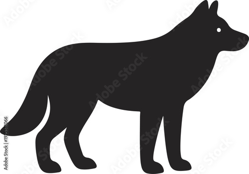 American Grey Wolf silhouette, black vector icon style, simple shape, clean cut, white background, no shadow, no text, no gradient, high contrast, minimal design, stock illustration style, 