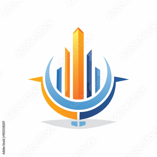 Modern Cityscape Emblem with Abstract Architectural Elements