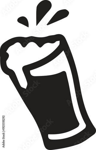 Stylized black and white icon of a beer glass with a foamy splash