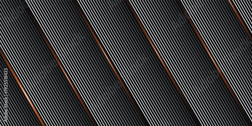 dark grey abstract wide horizontal banner with hexagon carbon fiber grid and orange luminous lines technology vector background with orange neon lines. vector