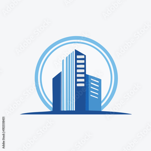 Corporate real estate building emblem with a circular frame