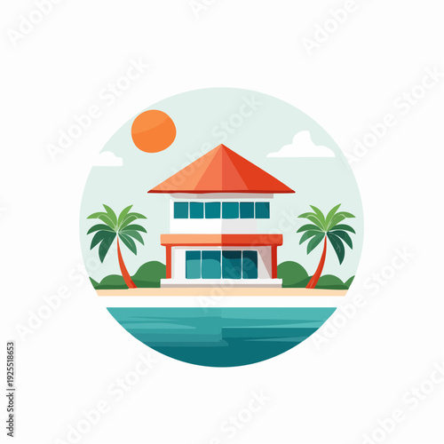 Tropical Villa with Palm Trees and Ocean View