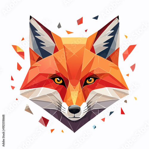 Geometric Fox Head Illustration with Colorful Fragments