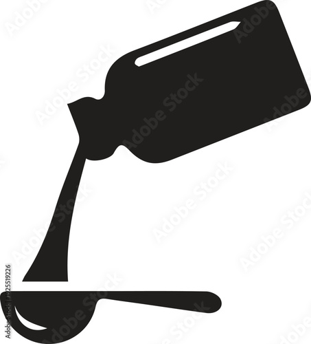 Medicine bottle pouring liquid into spoon icon