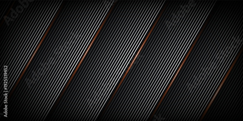 dark grey abstract wide horizontal banner with hexagon carbon fiber grid and orange luminous lines technology vector background with orange neon lines. vector