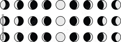 Moon phase icon set with crescent and full moon