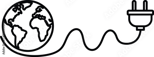 Globe connected to electric plug with curved cable