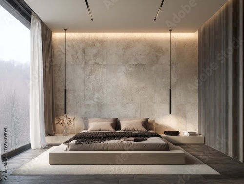 A bedroom with a bed and a nightstand